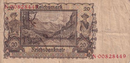 Allemagne 20 Reichsmark - Jeune femme - Paysage - 1939 - Lettre N - P.185