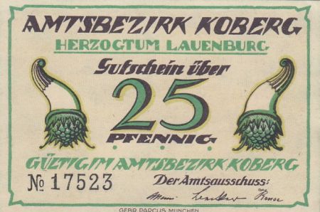 Allemagne 25 Pfennig - Koberg - Numéro 17523 - 1921