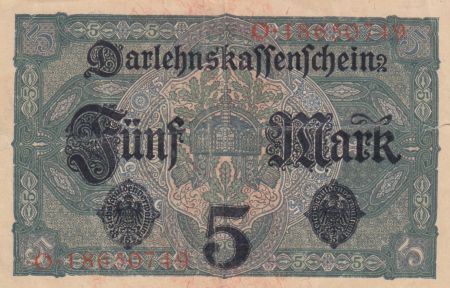 Allemagne 5 Mark - Femme, couronne - 1917 - Série O - P.56b