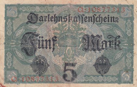 Allemagne 5 Mark - Femme, couronne - 1917 - Série Q - P.56b