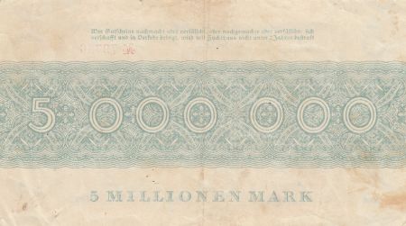 Allemagne 5 Millionen Mark - Etat de Dresden - Reihe C - 25-08-1923 - Numéro 79726