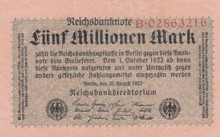 Allemagne 5 Millionen mark - Reichsbanknote - Série B.02