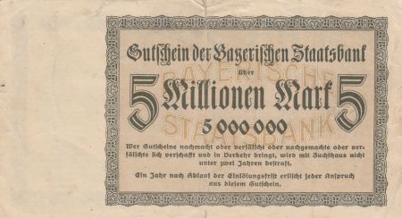 Allemagne 5 millions de Mark - Ville de Bayern - Numéro 285254 -1923