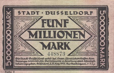 Allemagne 5 millions de Mark - Ville de Dusseldorf - Numéro 448873 - 1923