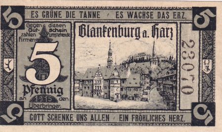 Allemagne 5 Pfennig - Blankenburg am Harz - Notgeld - 1920