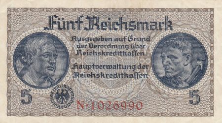 Allemagne 5 Reichsmark - ND (1940-1945) - Série N - P.R.138