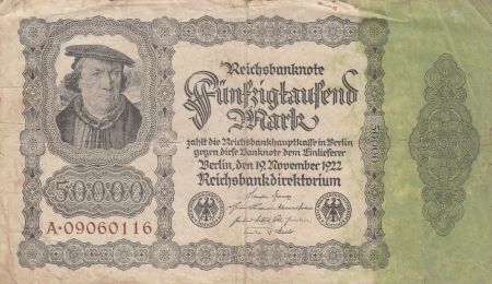 Allemagne 50 000 mark - Reichsbanknote - Burgermaster brauweiler - Série A - 1922