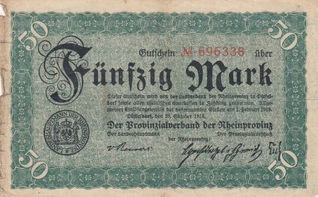 Allemagne 50 Mark - Etat de Dusseldorf - 1918 - Numéro 696338