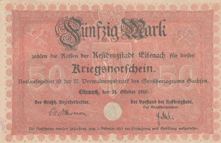 Allemagne 50 Mark - Etat de Eisenach - 1918