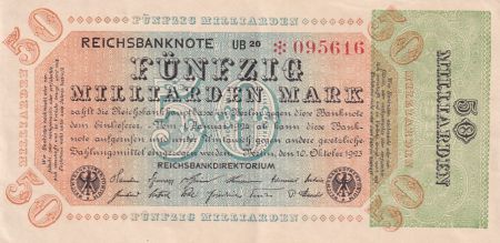 Allemagne 50 Milliarden Mark  - Reichsbanknote 1923 - Série UB 20 - * 095616