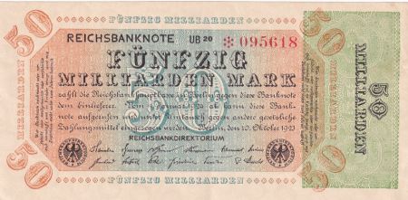 Allemagne 50 Milliarden Mark  - Reichsbanknote 1923 - Série UB 20 - * 095618