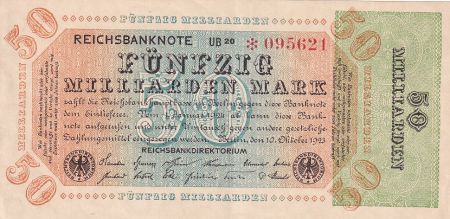 Allemagne 50 Milliarden Mark  - Reichsbanknote 1923 - Série UB 20 - * 095621