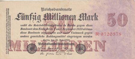 Allemagne 50 Millionen mark - Reichsbanknote - Série R 7 digit - 1923