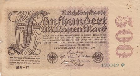 Allemagne 500 millions de Mark - Reichsbanknote - Série MV-17 - 1923