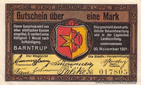 Allemagne ALLEMAGNE  BARNTRUP IN LIPPE - 1 MARK 1921