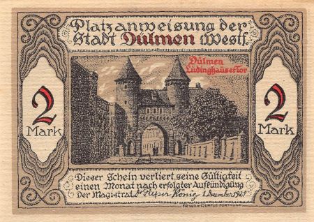 Allemagne ALLEMAGNE  DULMEN - 2 MARK 1921