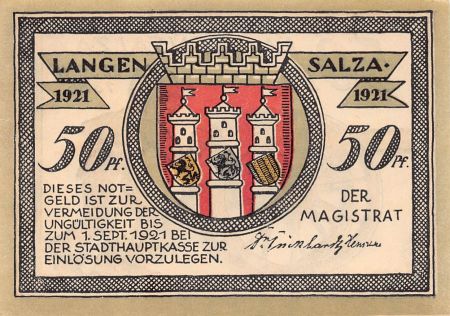 Allemagne ALLEMAGNE  LANGENSALZA - 50 PFENNIG 1921