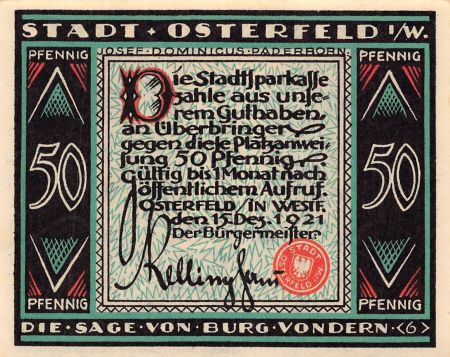 Allemagne ALLEMAGNE  OSTERFELD - 50 PFENNIG 1921