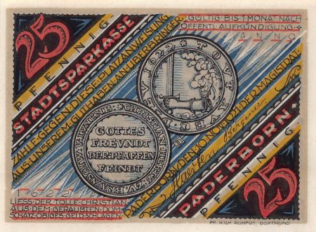 Allemagne ALLEMAGNE  PADERBORN - 25 PFENNIG 1922