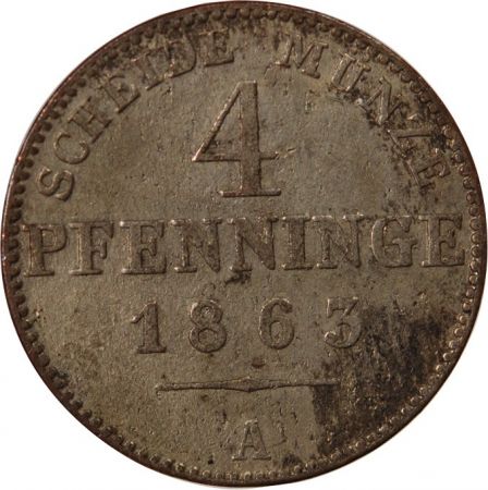 Allemagne ALLEMAGNE  PRUSSE  WILHELM Ier - 4 PFENNINGE 1863 A BERLIN