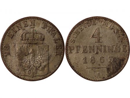 Allemagne ALLEMAGNE  PRUSSE  WILHELM Ier - 4 PFENNINGE 1863 A BERLIN