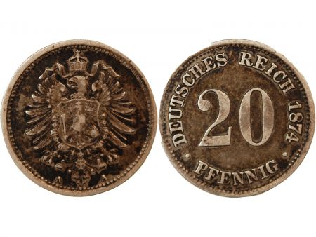 Allemagne ALLEMAGNE  WILHELM I - 20 PFENNIG ARGENT 1874 A BERLIN