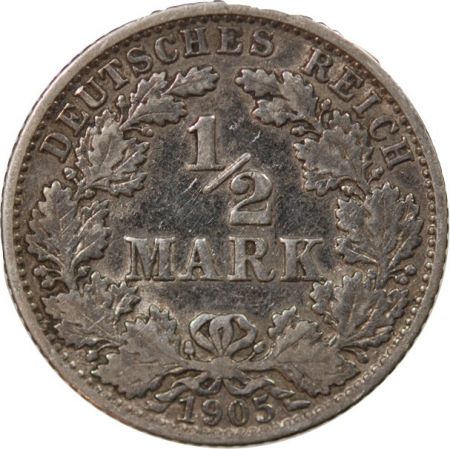 Allemagne ALLEMAGNE, WILHELM II - 1/2 MARK ARGENT 1905 J HAMBOURG