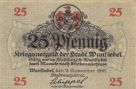 Allemagne ALLEMAGNE  WUNSIEDEL - 25 PFENNIG 1918