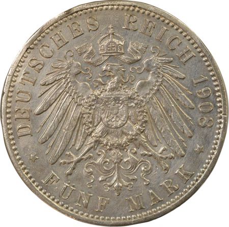 Allemagne Grand-Duché de Saxe-Eisenach, Guillaume-Ernest - 5 Mark Argent - 1908 A Berlin