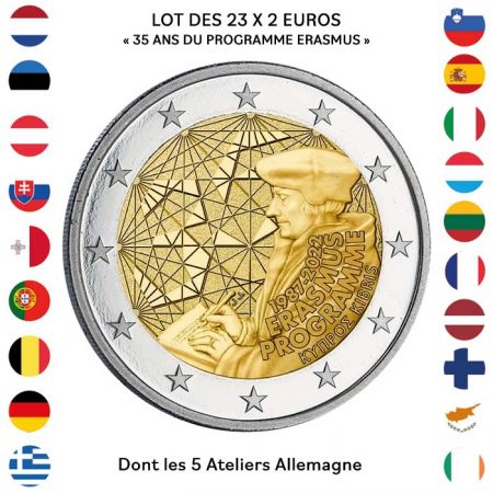 Allemagne LOT DES 23 x 2 Euros Commémo. UNC 2022 (dont les 5 ateliers Allemagne) - 35 ans du Programme ERASMUS - Album Presso of