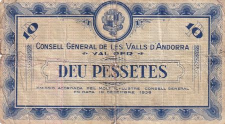 Andorre 10 Pessetes - Premier type - Bleu - 1936 - 000267