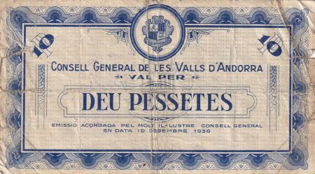 Andorre 10 Pessetes - Premier type - Bleu - 1936 - 000856