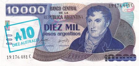 Argentine 10 Australes / 10000 Pesos Argentinos, M. Belgrano - Création de drapeau - Lettre C