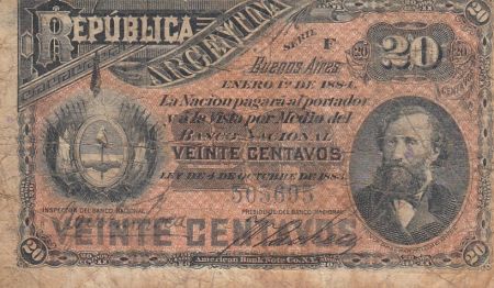 Argentine 20 Centavos - Bartolomé Mitré - 1883/84 - P.7