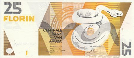 Aruba 25 Florin - Serpent - Formes géométriques - 1993