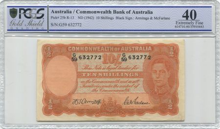 Australie 10 Shillings George VI - Travailleurs - 1942 - PCGS EF 40