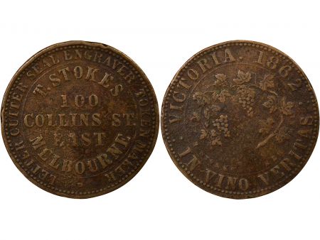 Australie Victoria - Penny Token Cuivre, Thomas Stokes - 1862 Melbourne