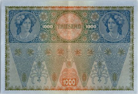 Autriche 1000 Kronen Femme, surcharge Deustschosterreich - 1902 (1919) - II AUFLAGE