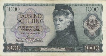 Autriche 1000 Schilling Bertha von Suttner - Château - 1966