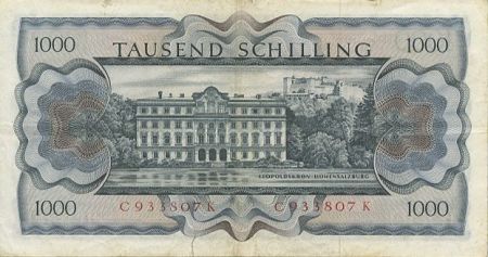 Autriche 1000 Schilling Bertha von Suttner - Château - 1966