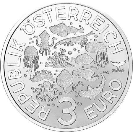 Autriche Poisson chirurgien bleu - 3 Euros 2024 (Collection Vie sous-marine)