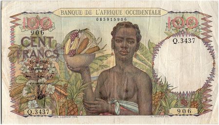 B A O 100 Francs - Femme avec fruits, famille - 16-04-1948 - Série Q.3437- TTB - P.40