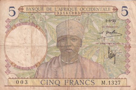 B A O 5 Francs - Caféier - Tisseran - 01-08-1935 - Série M.1327 - P.21