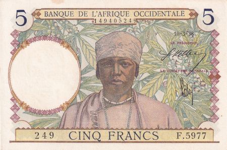 B A O 5 Francs - Caféier - Tisseran - 10-03-1938 - Série F.5977 - Numéro 249