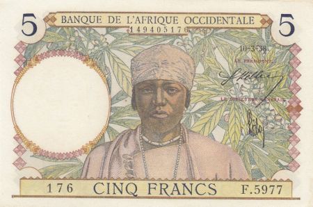 B A O 5 Francs - Caféier - Tisseran - 10-03-1938 - Série F.5977 - P.21