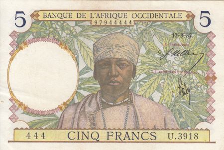 B A O 5 Francs - Caféier - Tisseran - 15-03-1937 - Série U.3918