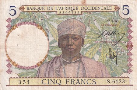 B A O 5 Francs - Caféier - Tisseran - 27-04-1939 - Série S.6123 - TTB - P.21