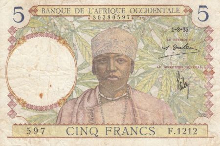 B A O 5 Francs Caféier - Tisseran - 01-08-1935 Série F.1212