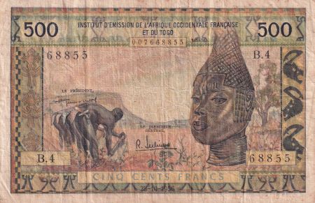 B A O 500 Francs - Agriculteurs, masque - 23-10-1956 - Série B.4 - Kol.208a