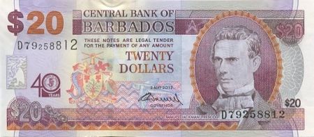 Barbade 20 Dollars S.J. Prescod - 40 ans de la Banque